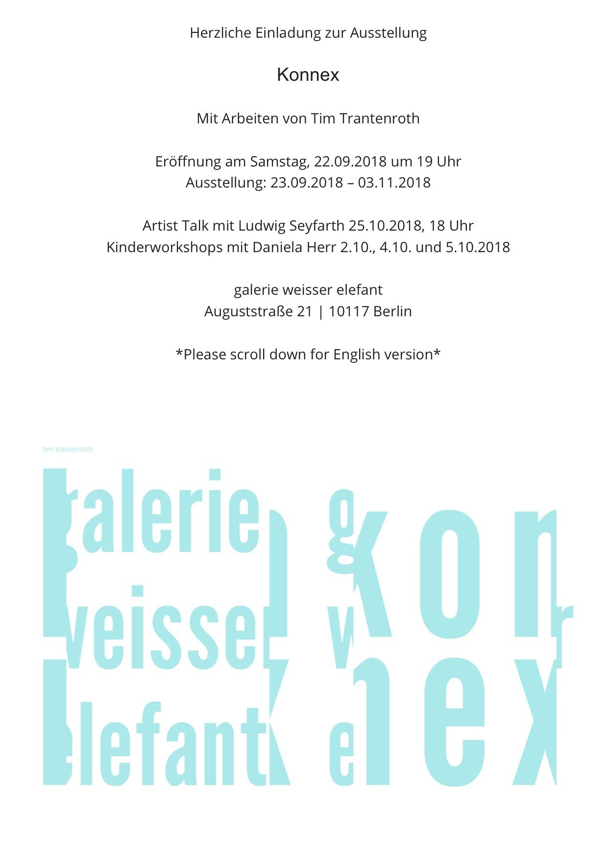 Einladung: Ausstellungseröffnung Konnex mit Tim Trantenroth| Sa, 22.09.18 um 19 Uhr